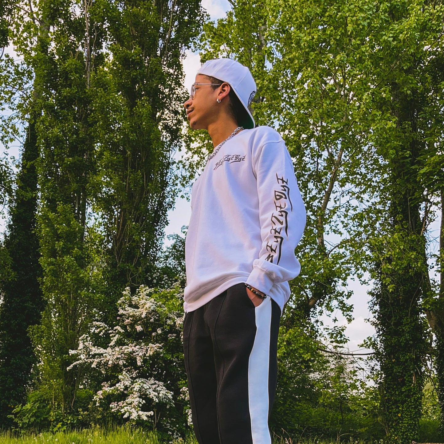Men’s 3ETD “417” Cymatic Print Streetwear Set (White)
