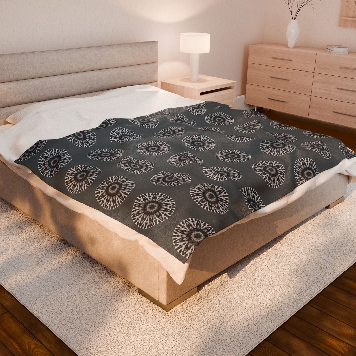 E-VEIL EYE Cymatic AOP Velveteen Blanket (Dark Grey)