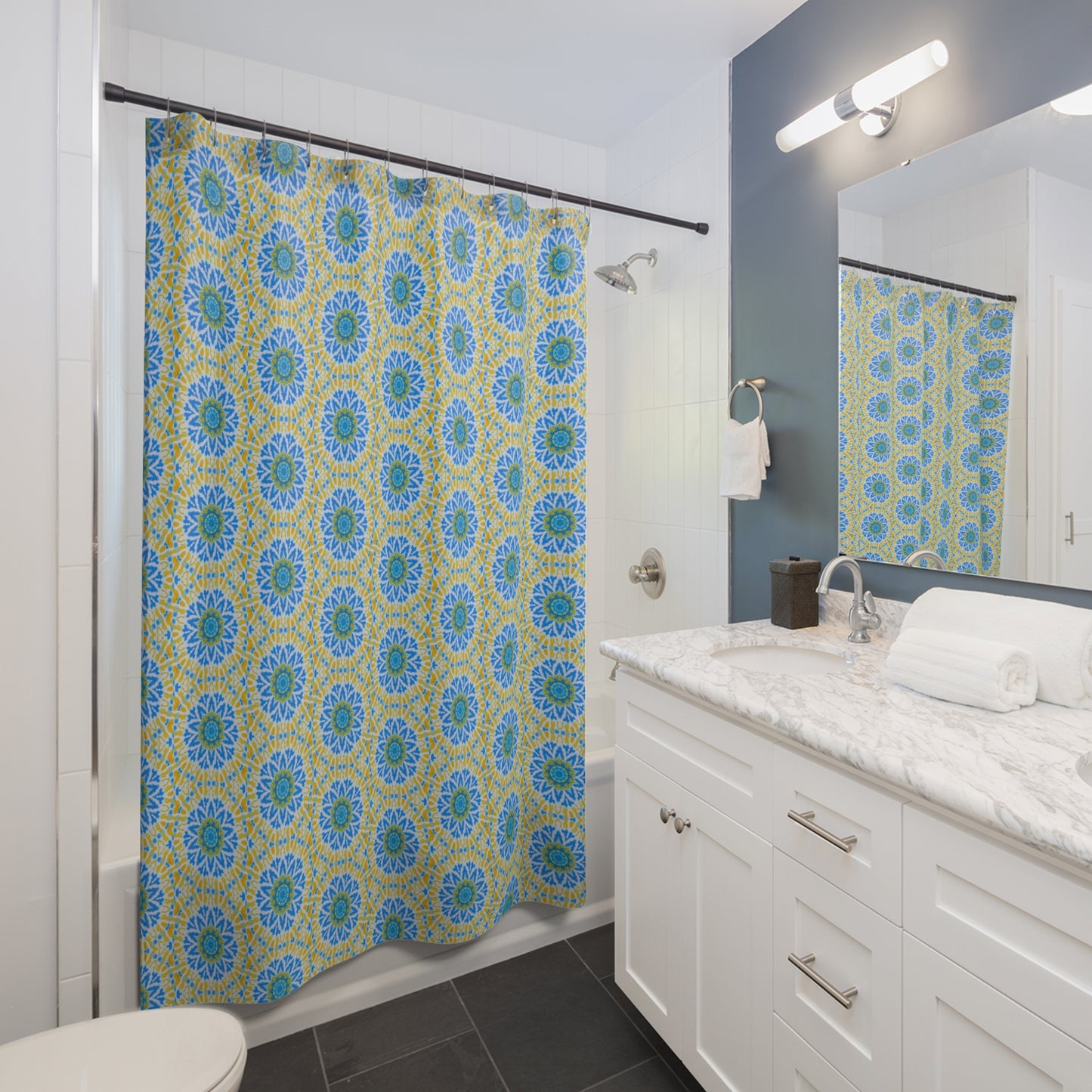 "GETA" Cymatic Print Shower Curtains