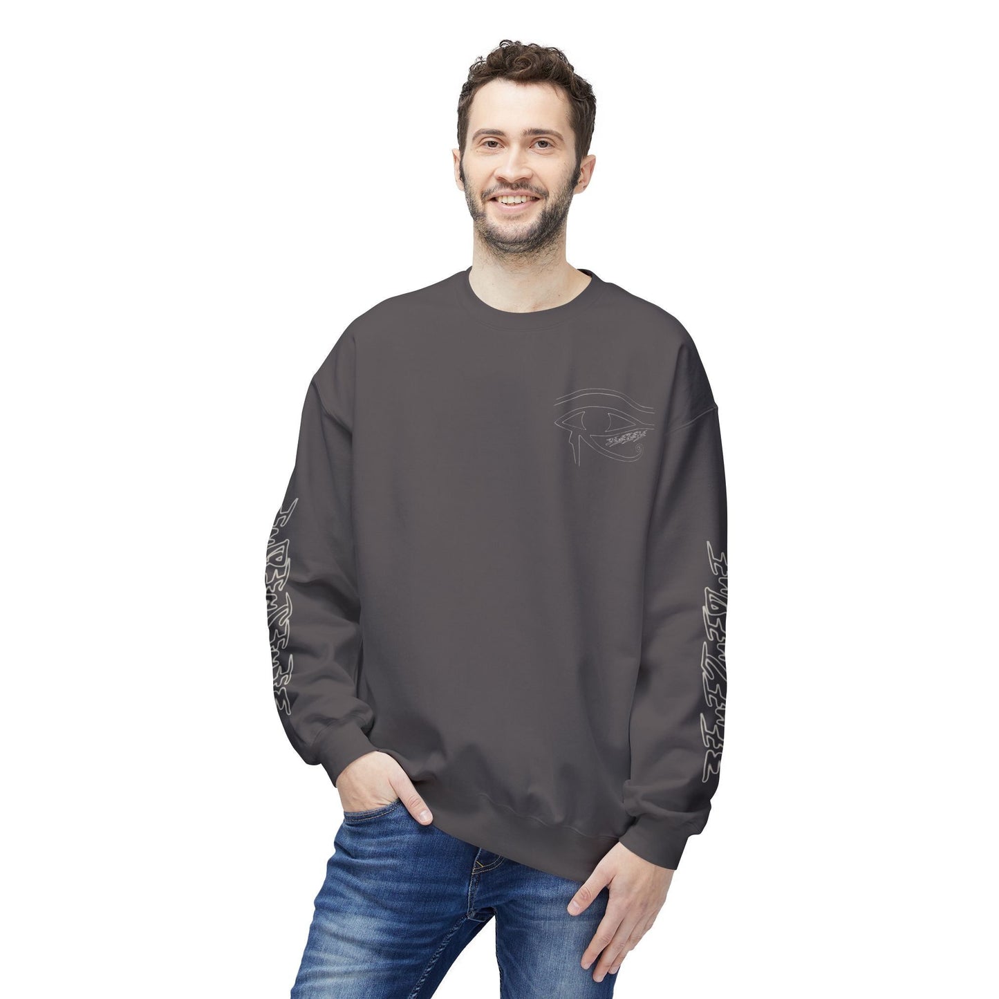 Men's 3ETD Wht Outline Logo Softstyle Flecce Crewneck
