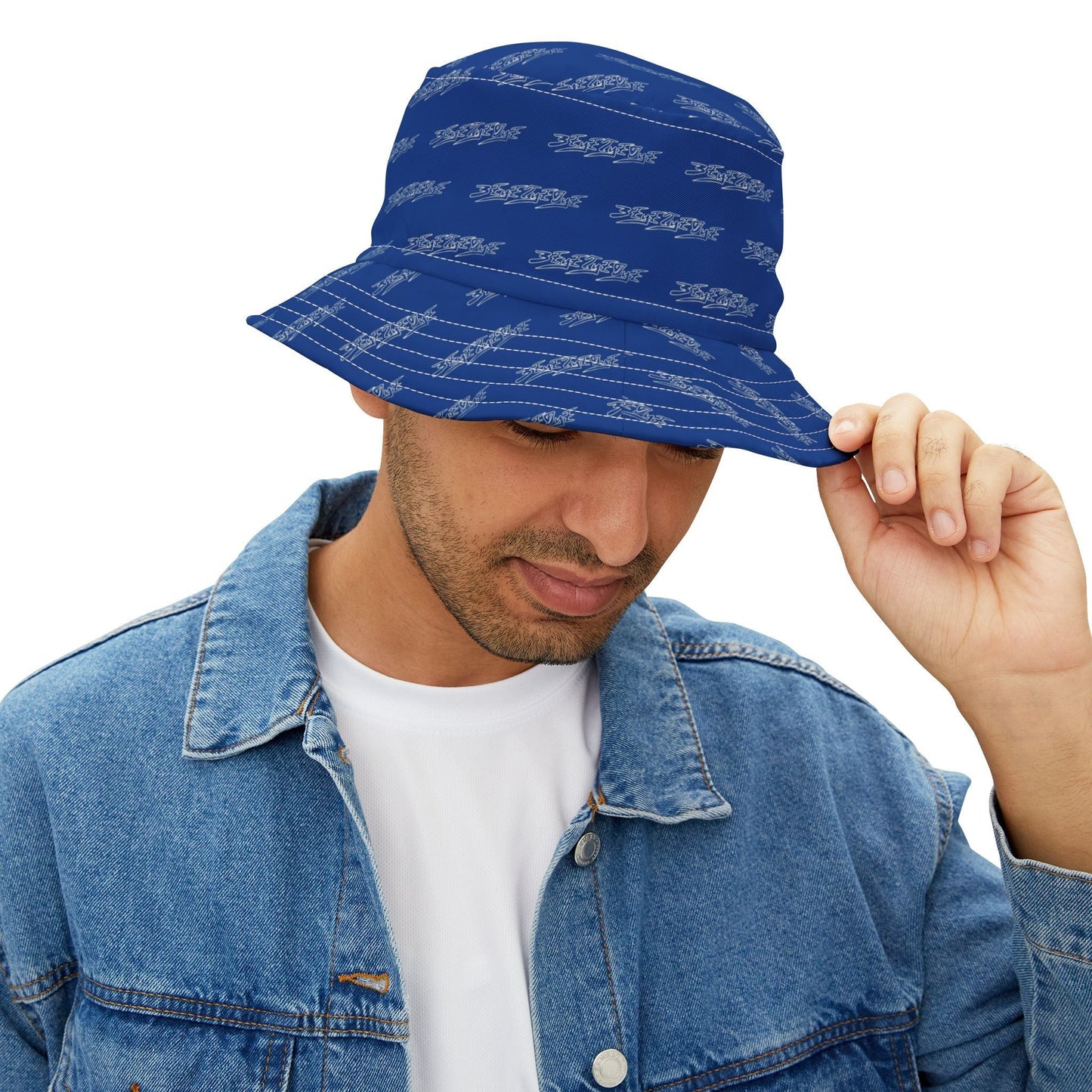 3ETD Wht Outline AOP Bucket Hat (Dark Blue)