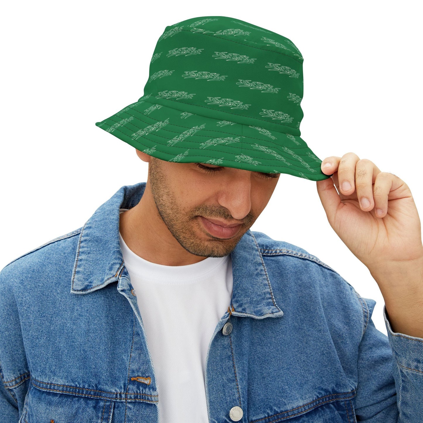 3ETD Wht Outline AOP Bucket Hat (Dark Green)