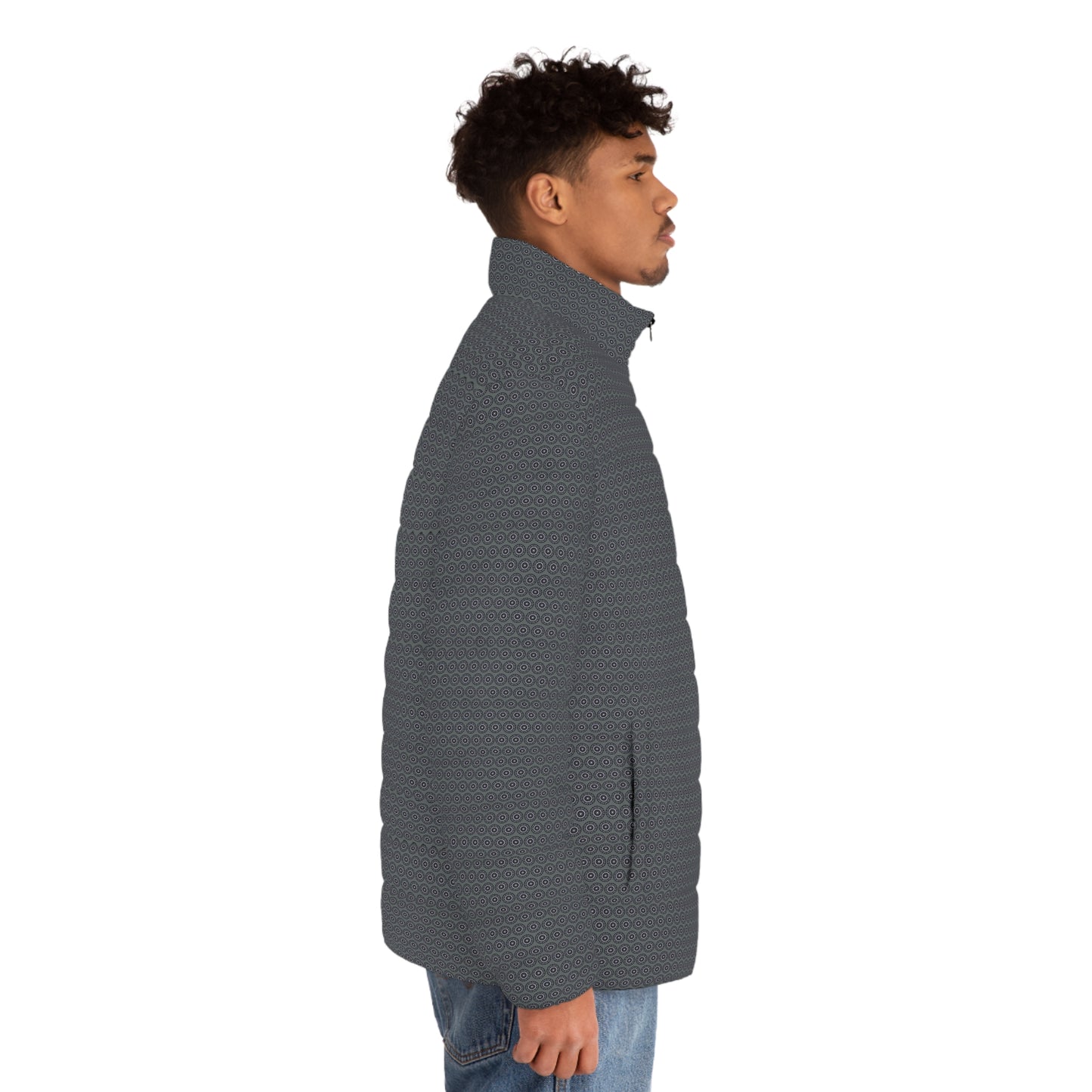 Men's “MAYA” Cymatic AOP Puffer Jacket (Dark Grey)