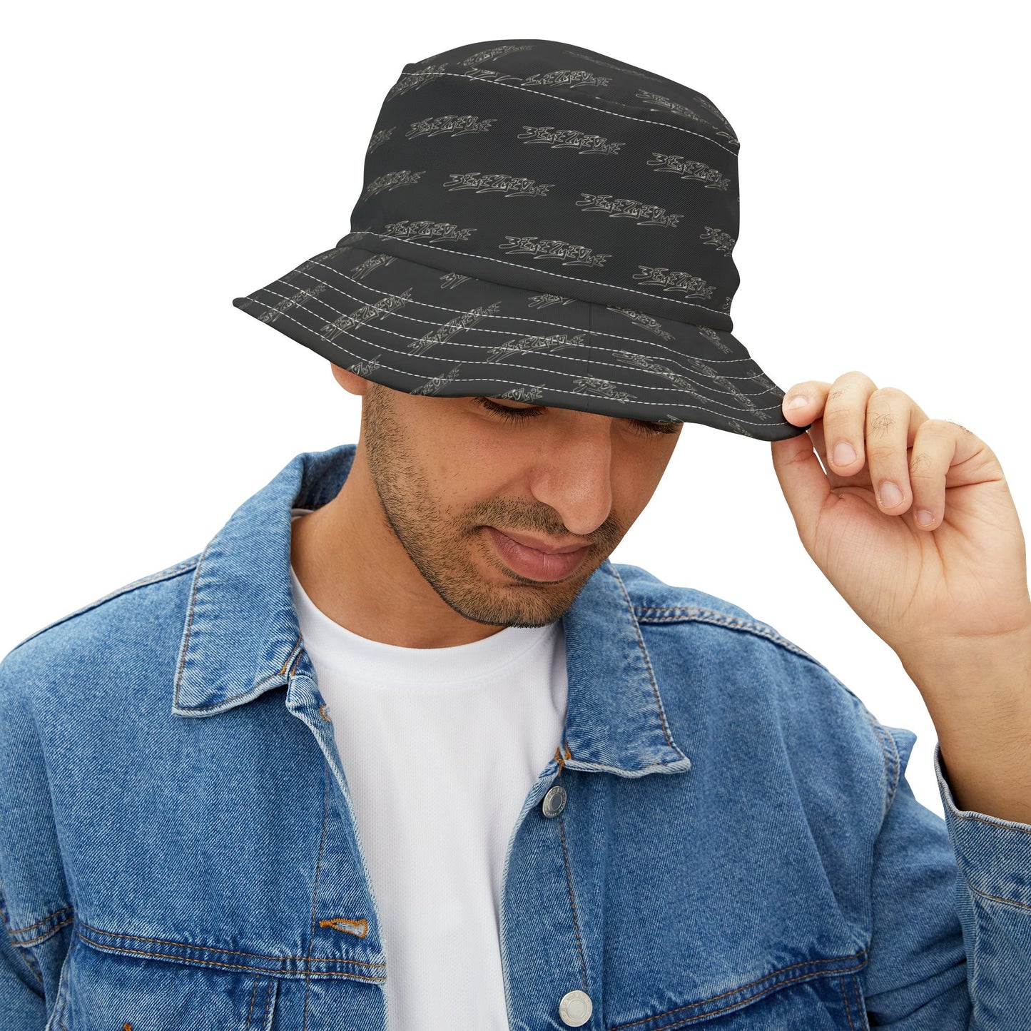3ETD Wht Outline AOP Bucket Hat (Black)