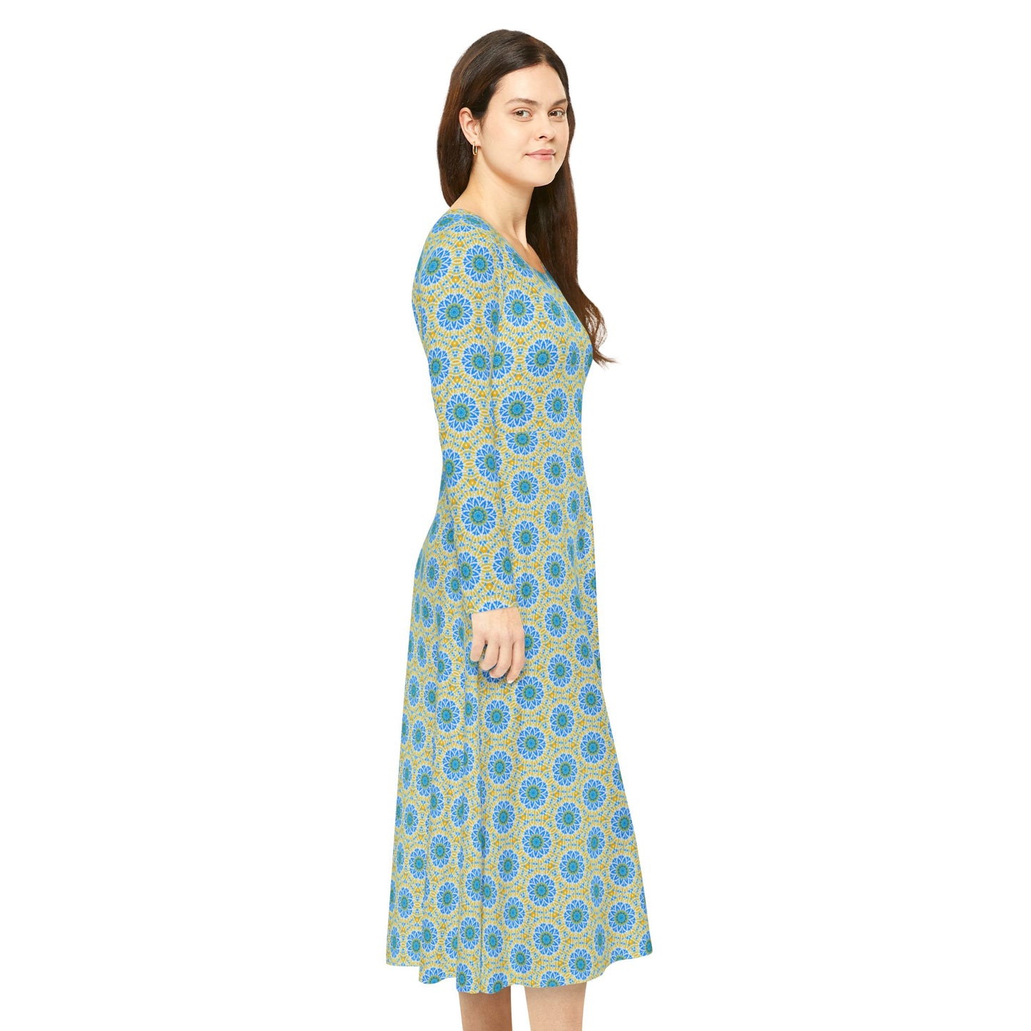 Women’s "GETA" Cymatic Print Elegant Long Sleeve Dress