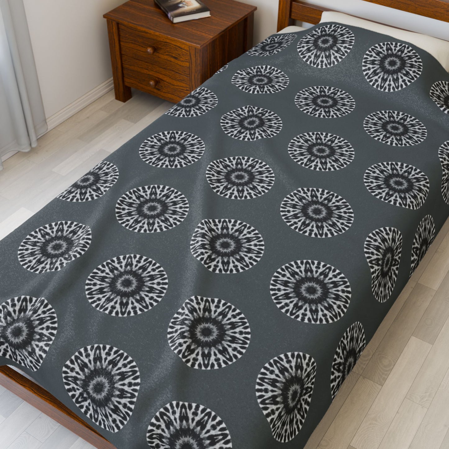 E-VEIL EYE Cymatic AOP Velveteen Blanket (Dark Grey)