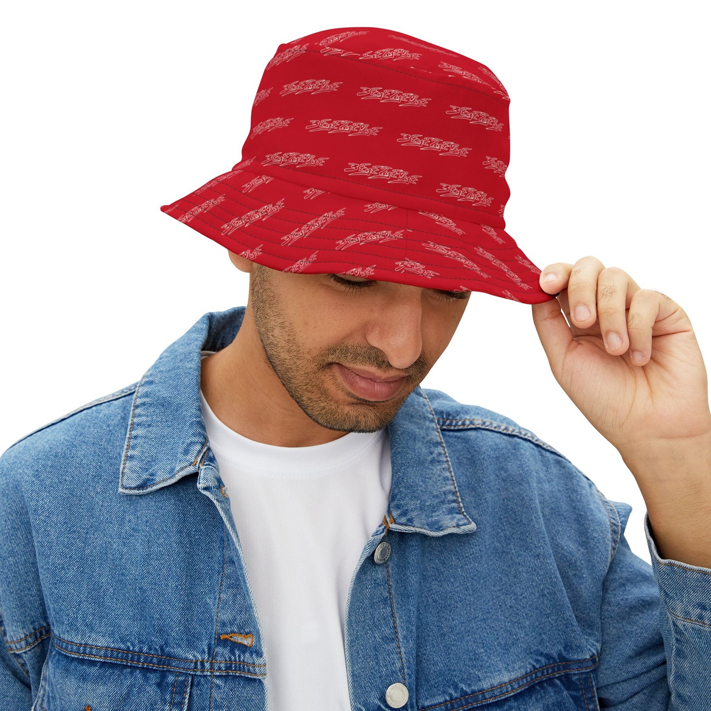 3ETD Wht Outline AOP Bucket Hat (Red)