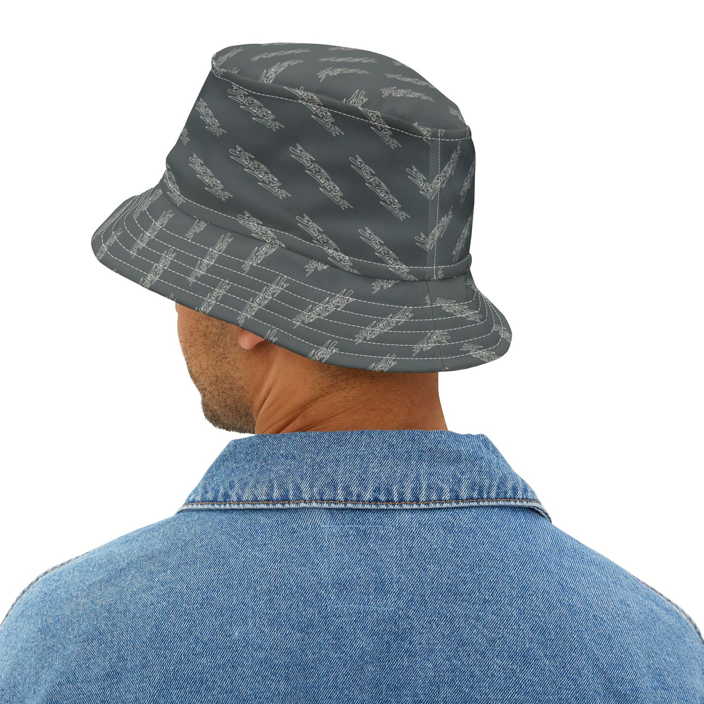 3ETD Wht Outline AOP Bucket Hat (Dark Grey)