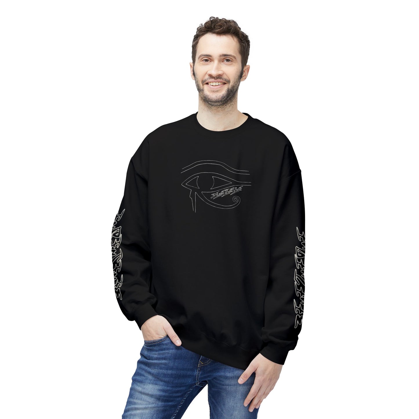 Men's 3ETD Wht Outline Logo Softstyle Flecce Crewneck