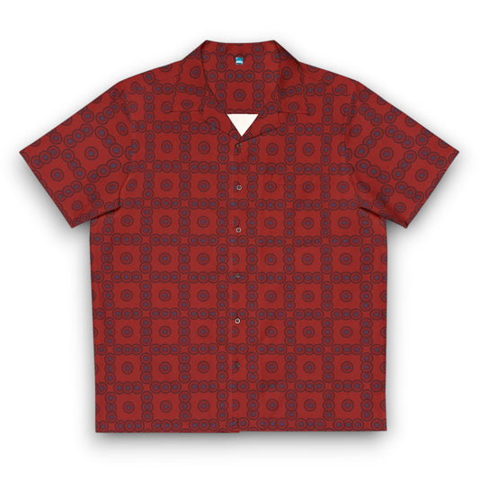 Men's "VESI" Cymatic Check Aop Boxy Shirt (Dark Red)