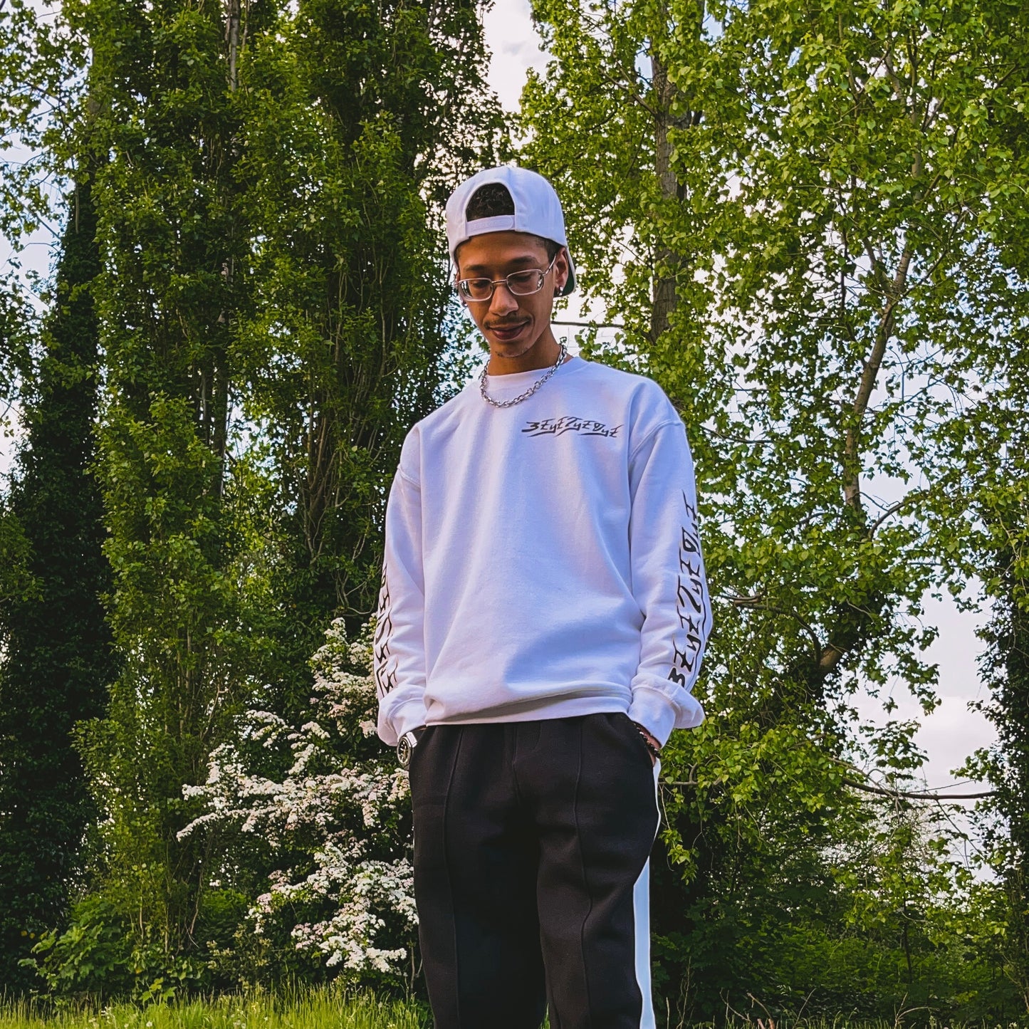 Men’s 3ETD “417” Cymatic Print Streetwear Set (White)