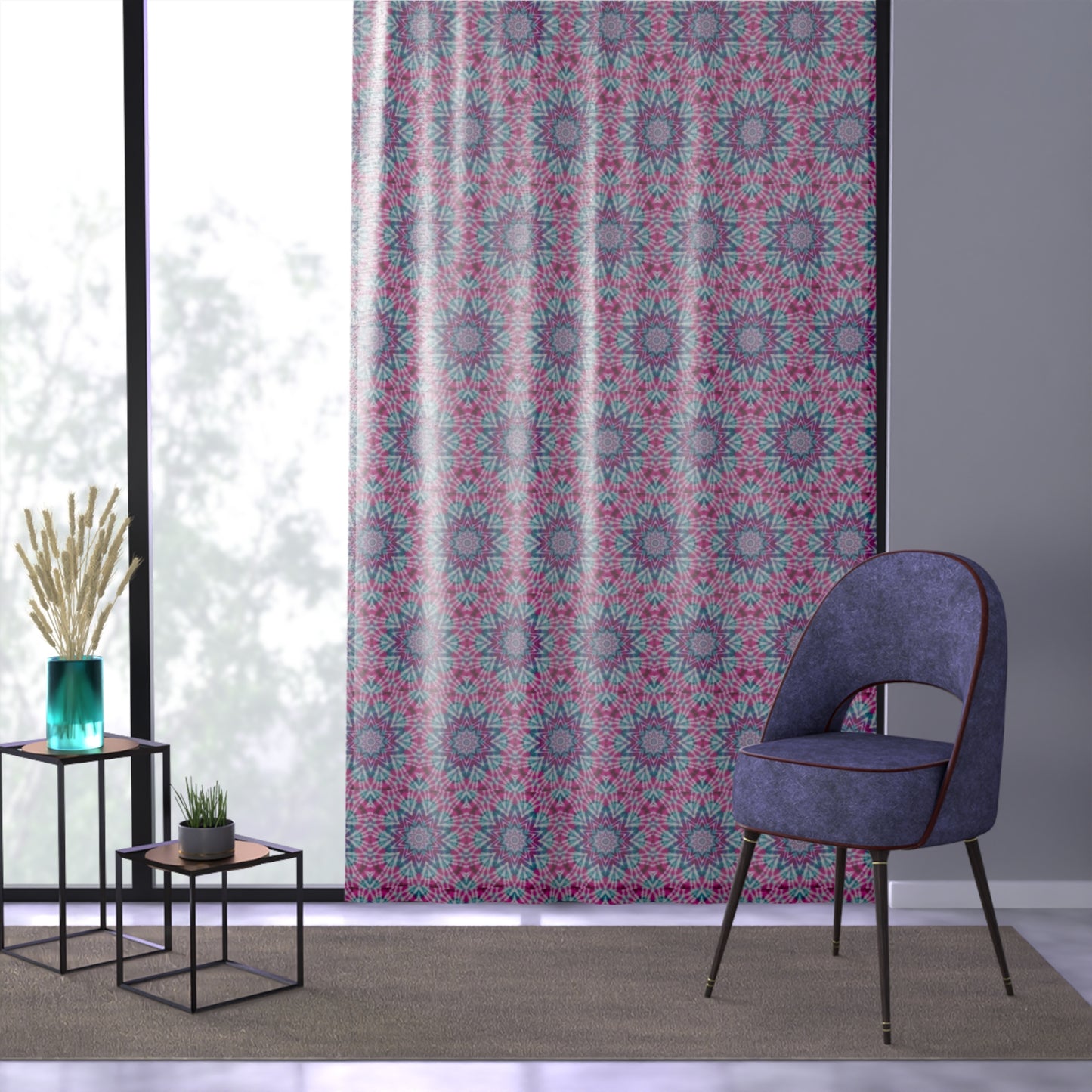 "ULTRAVIOL3T" Cymatic Print Window Curtain - Vibrant Design for Home Decor
