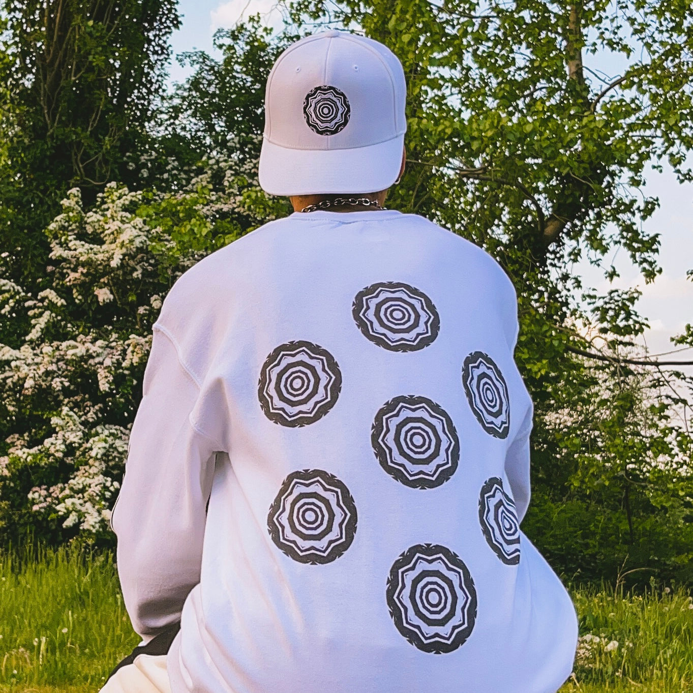Men’s 3ETD “417” Cymatic Print Streetwear Set (White)