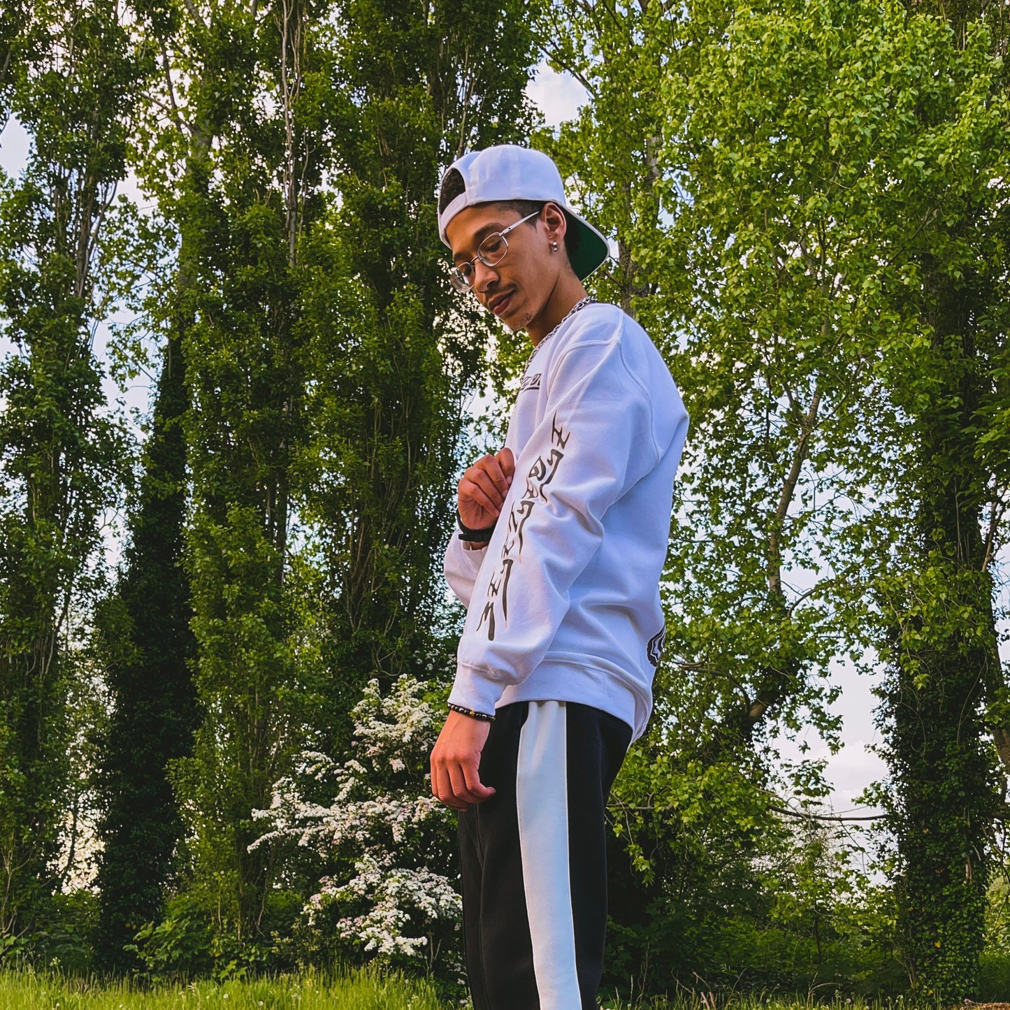Men’s 3ETD “417” Cymatic Print Streetwear Set (White)