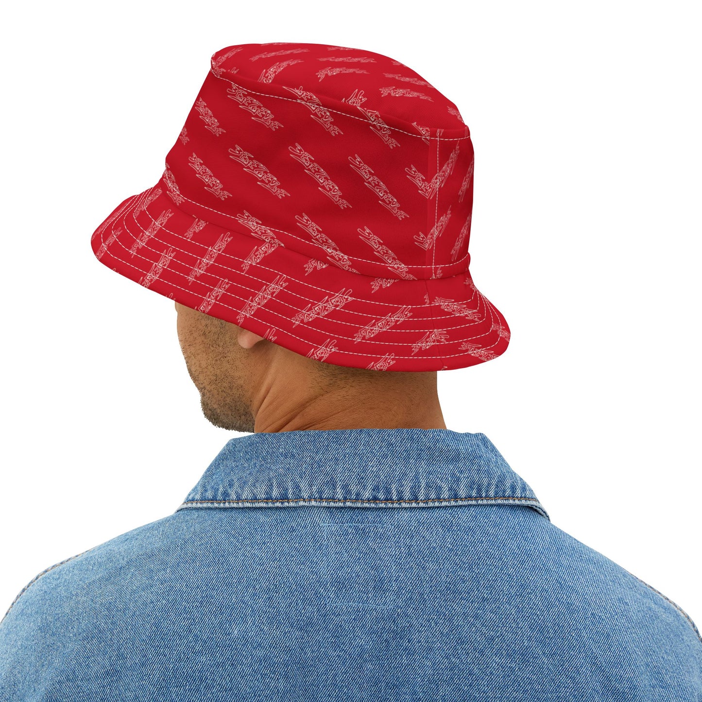 3ETD Wht Outline AOP Bucket Hat (Red)
