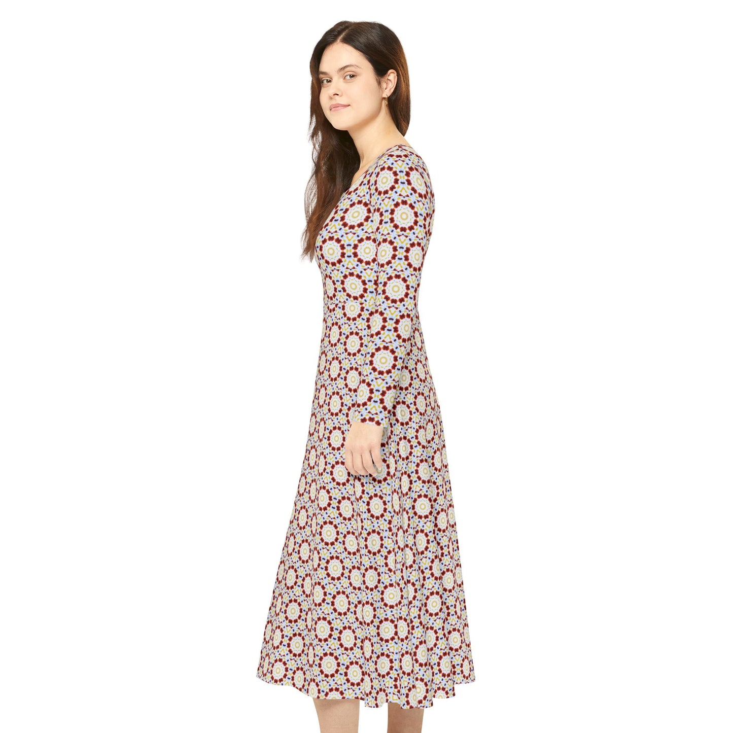 Women’s "MOSAIC" Cymatic Print Elegant Long Sleeve Dress