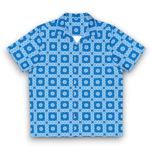 Men's "E-VEIL I" Cymatic Check Aop Boxy Shirt (Blue)