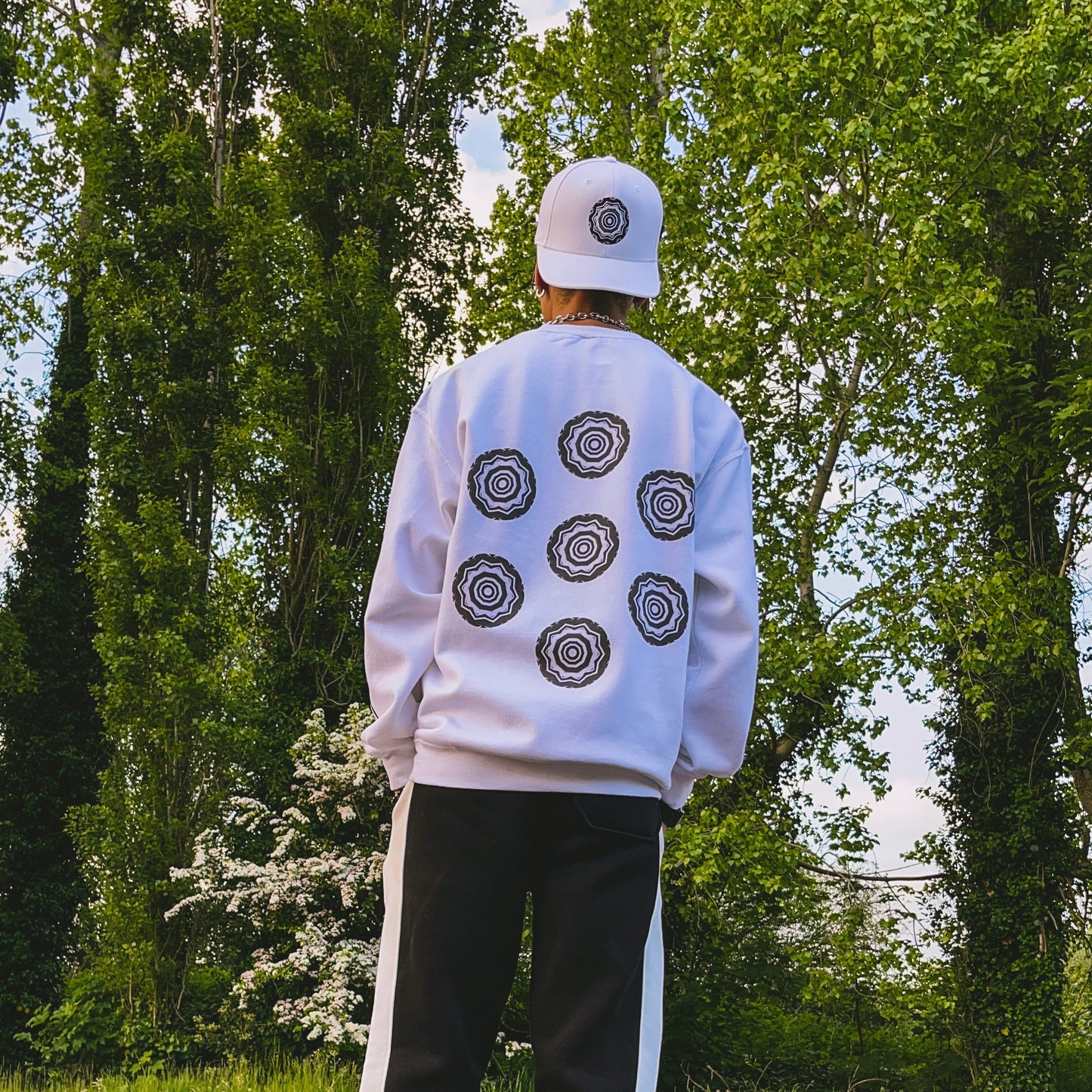 Men’s 3ETD “417” Cymatic Print Streetwear Set (White)