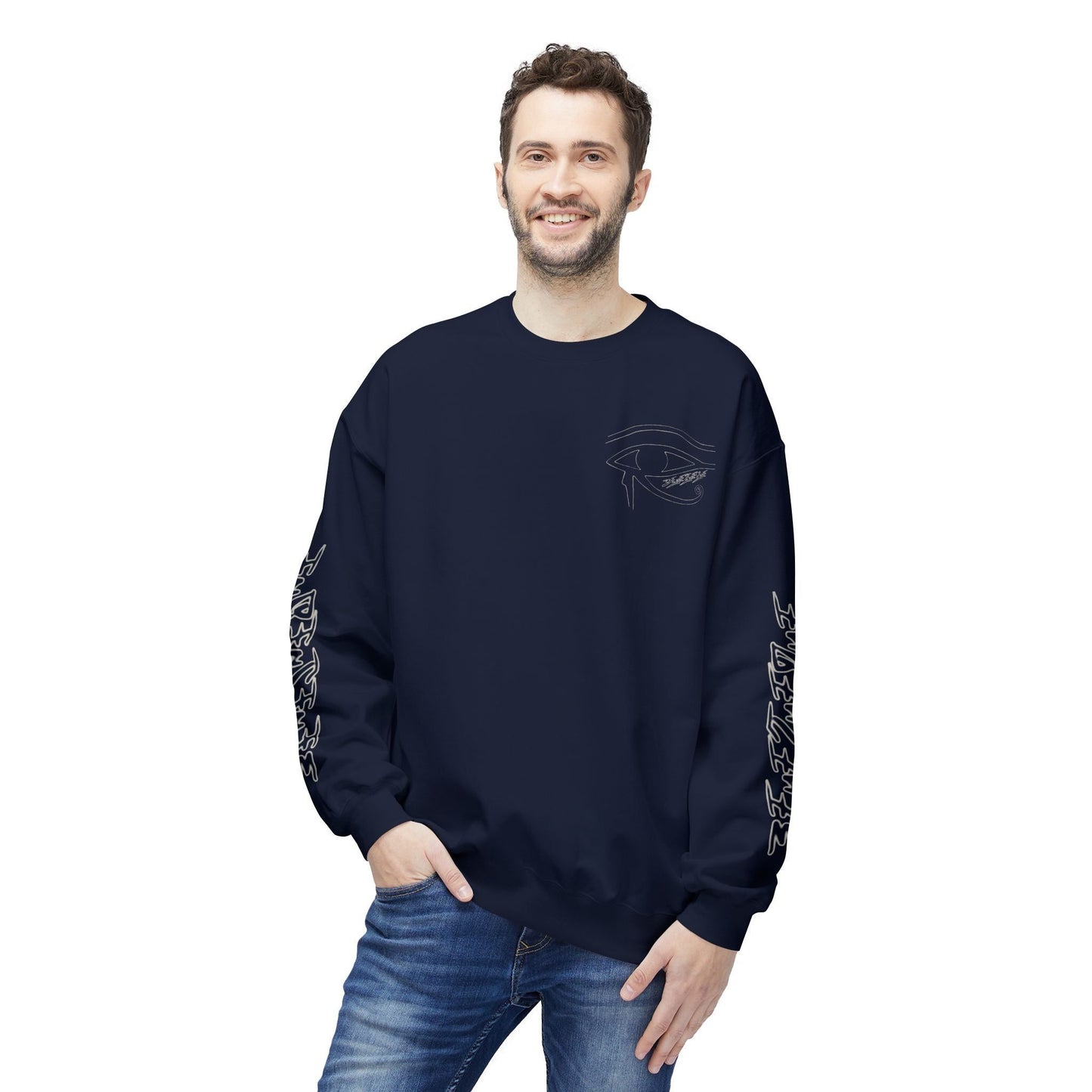 Men's 3ETD Wht Outline Logo Softstyle Flecce Crewneck