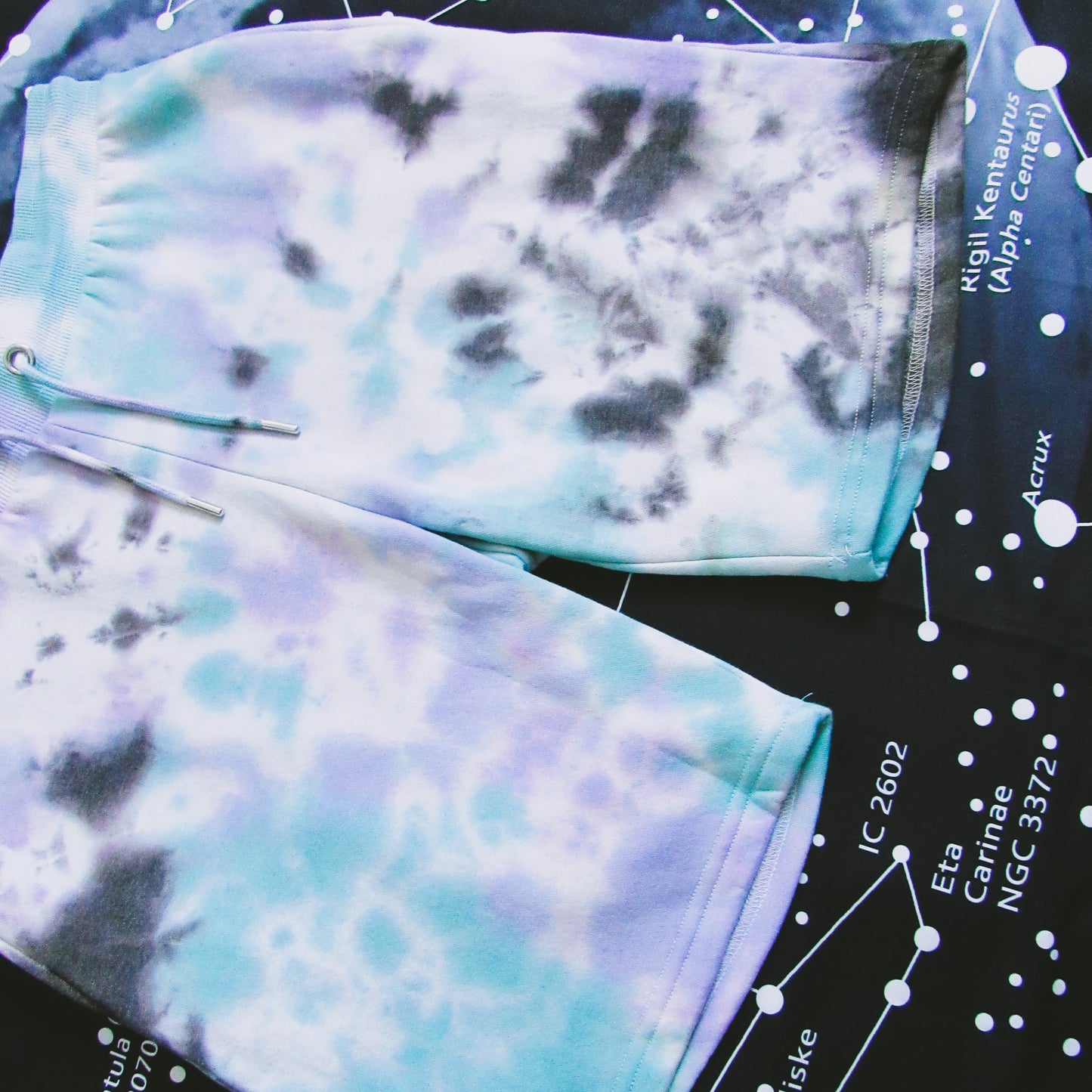 Black, Purple & Aqua Crumple Tie Dye Shorts