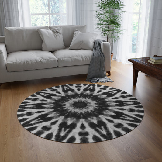 “E-VEIL I” Cymatic Round Rug (Noir)