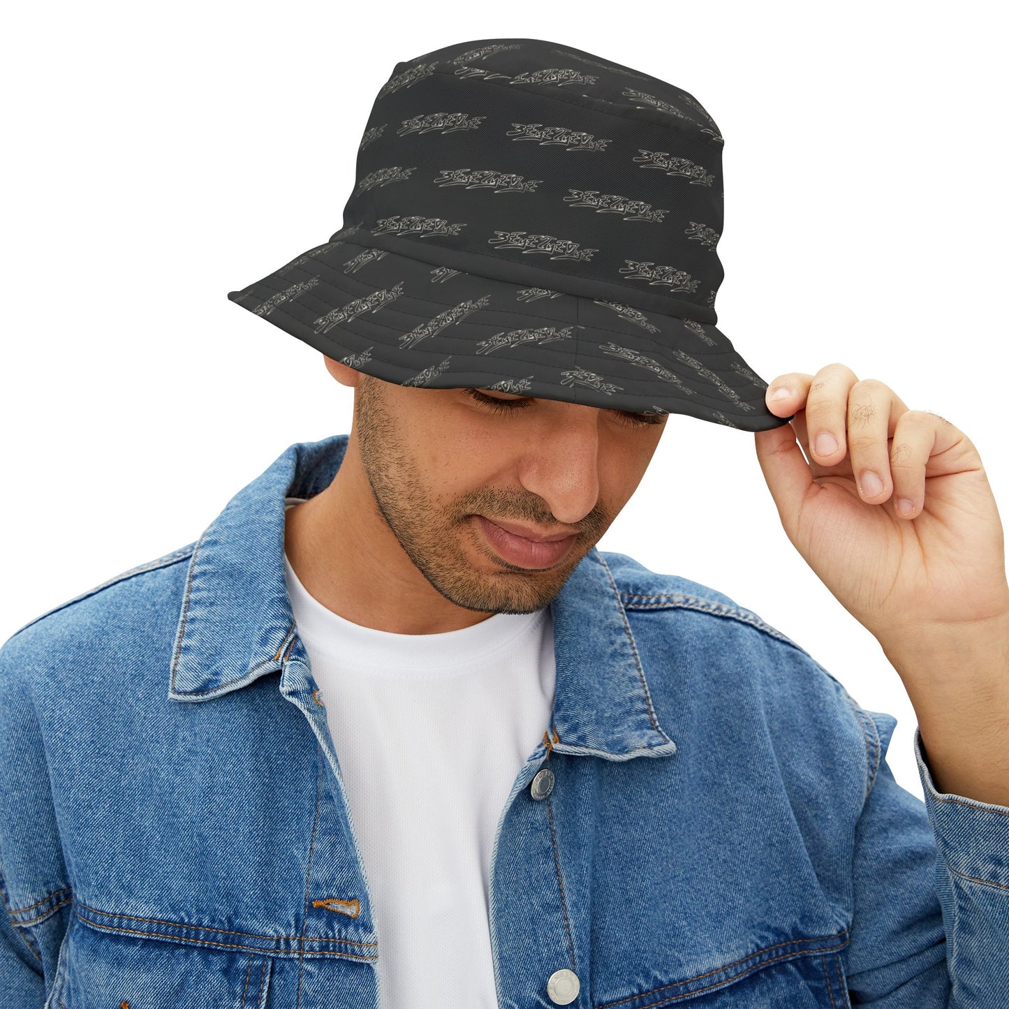 3ETD Wht Outline AOP Bucket Hat (Black)