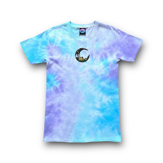 Purple, Sky Blue, Aquamarine & Grey Crumple Tie Dye T Shirt