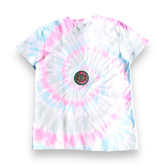 Pink, Aqua & Dark Green Spiral Tie Dye T Shirt