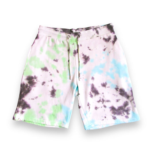 Green, Aqua & Black Crumple Tie Dye Shorts