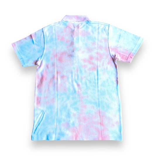 Sky Blue & Red Crumple Tie Dye Polo Shirt