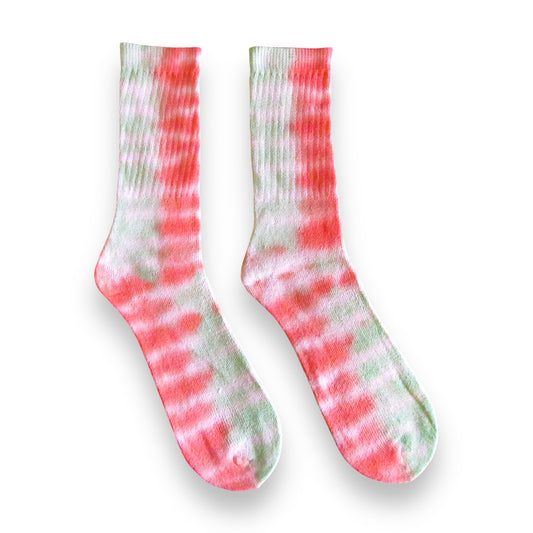 Grass Green & Dark Orange Checkered Tie Dye Socks