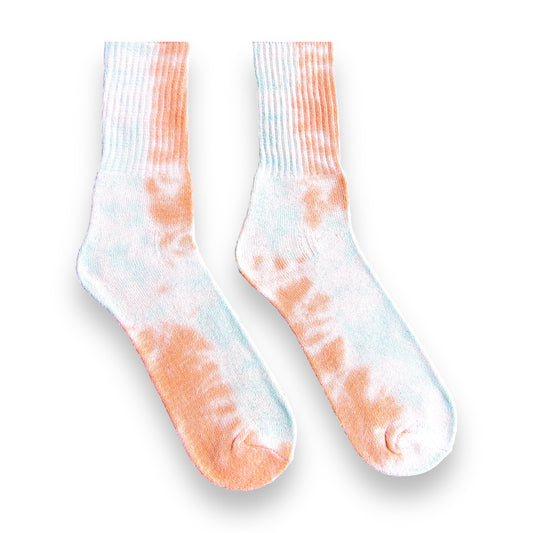 Aqua & Orange Crumple Tie Dye Socks