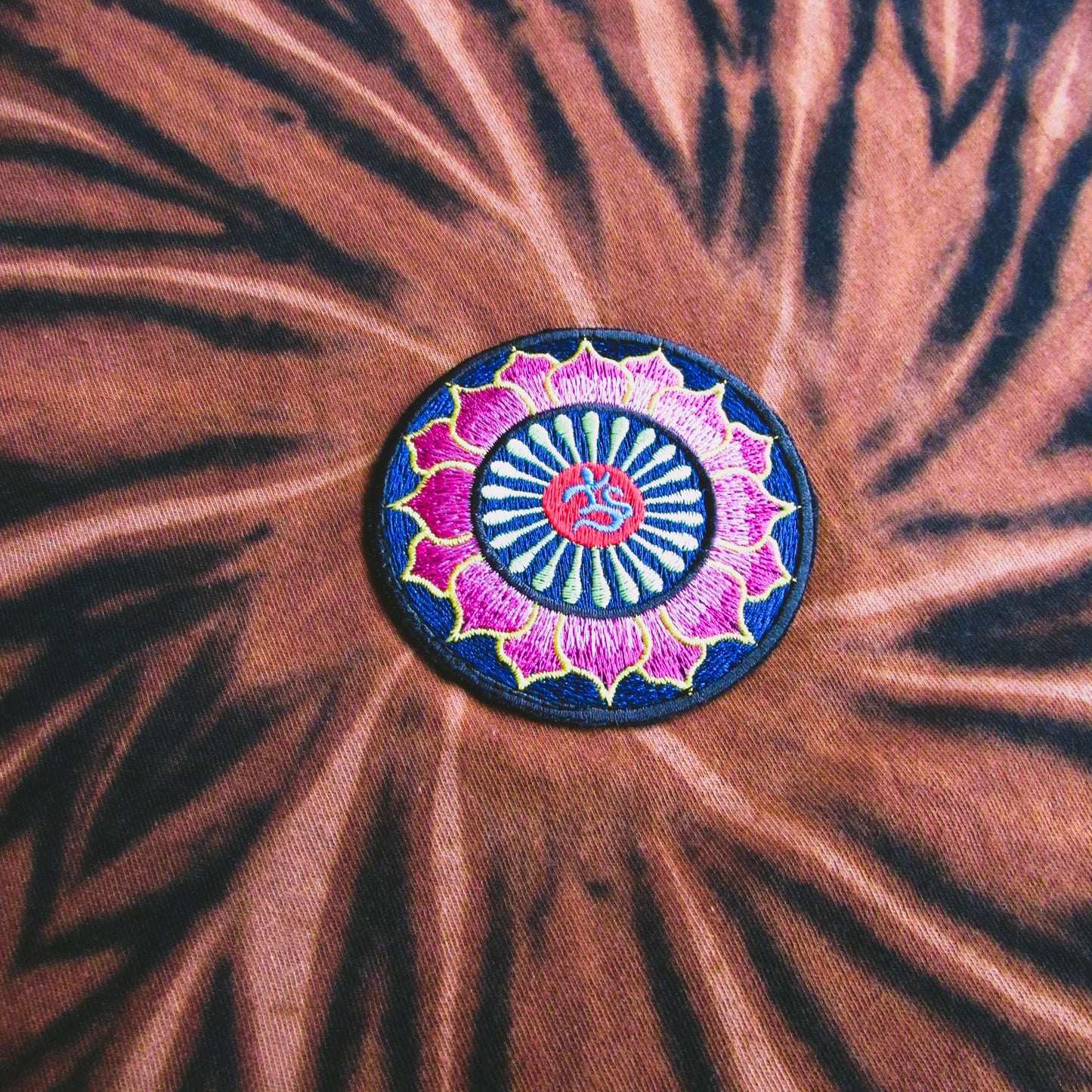 Embroidered Spiral Bleach Tie Dye T Shirt (Om)