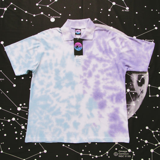 Blue & Purple Crumple Tie Dye Polo Shirt