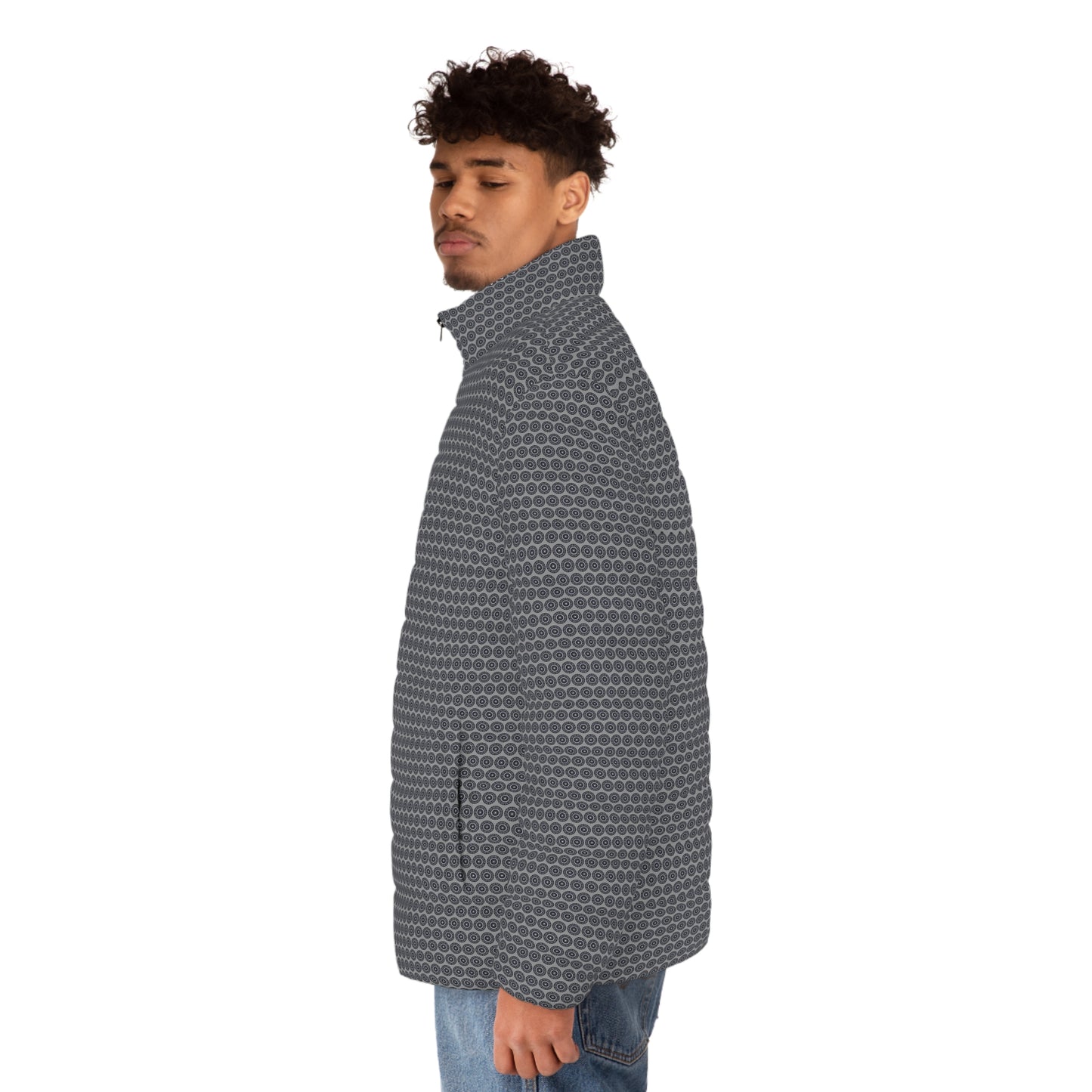 Men's “MAYA” Cymatic AOP Puffer Jacket (Grey)