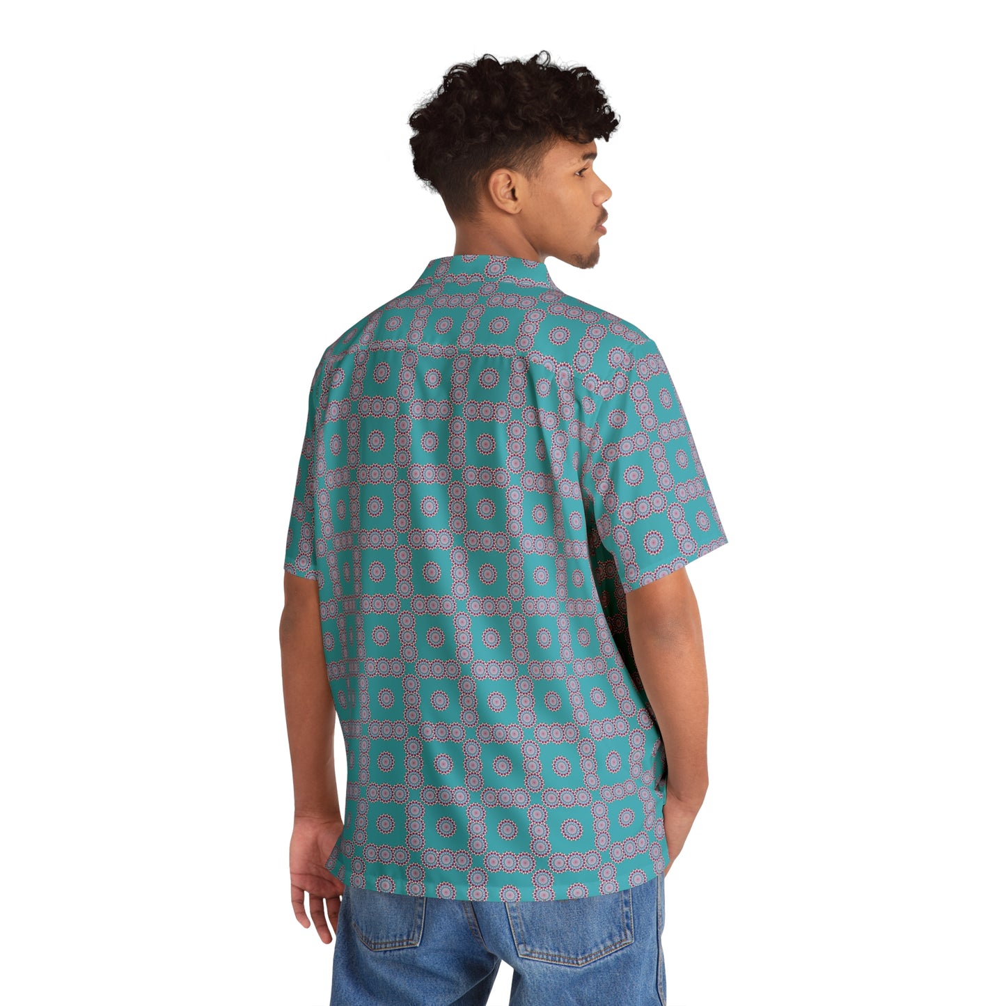 Men's "HYP3R" Cymatic Check Aop Boxy Shirt (Turquoise)