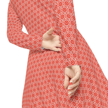 Women's "SACRAL" Cymatic Aop Elegant Long Sleeve Dress
