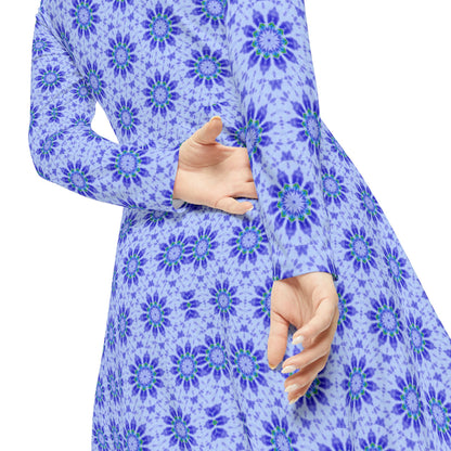 Women’s "LOTUS" Cymatic Print Elegant Long Sleeve Dress