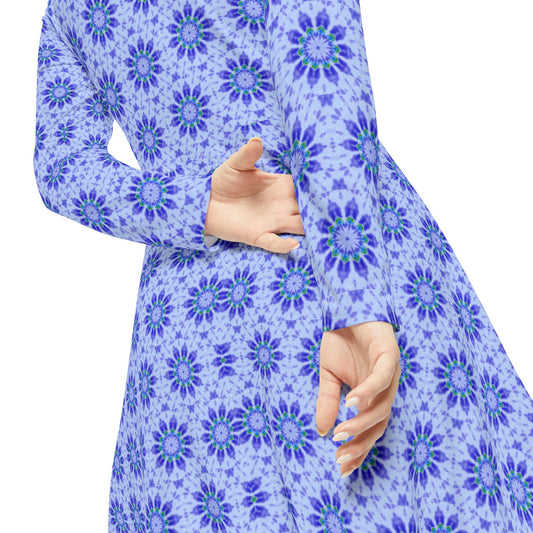 Women’s "LOTUS" Cymatic Print Elegant Long Sleeve Dress