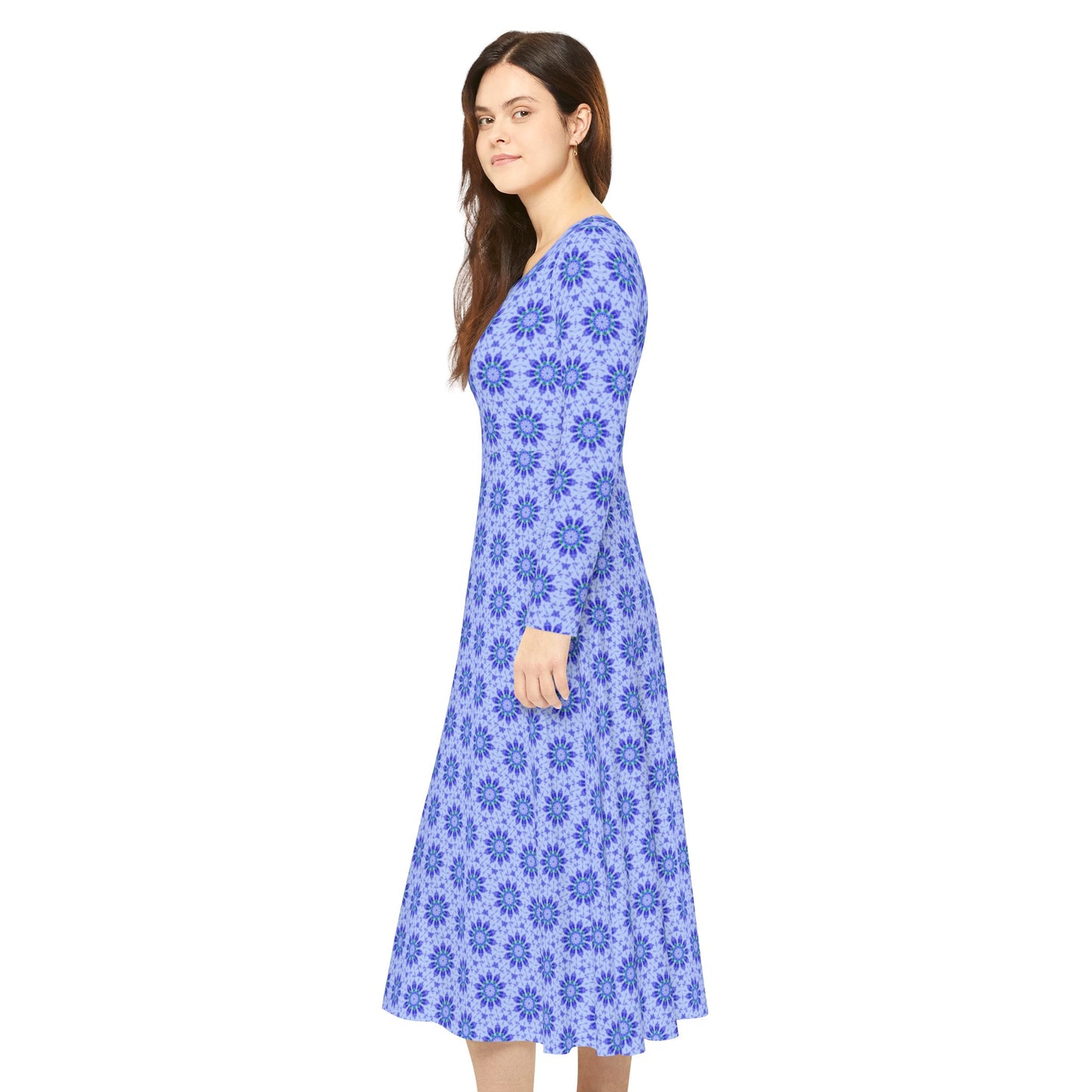 Women’s "LOTUS" Cymatic Print Elegant Long Sleeve Dress