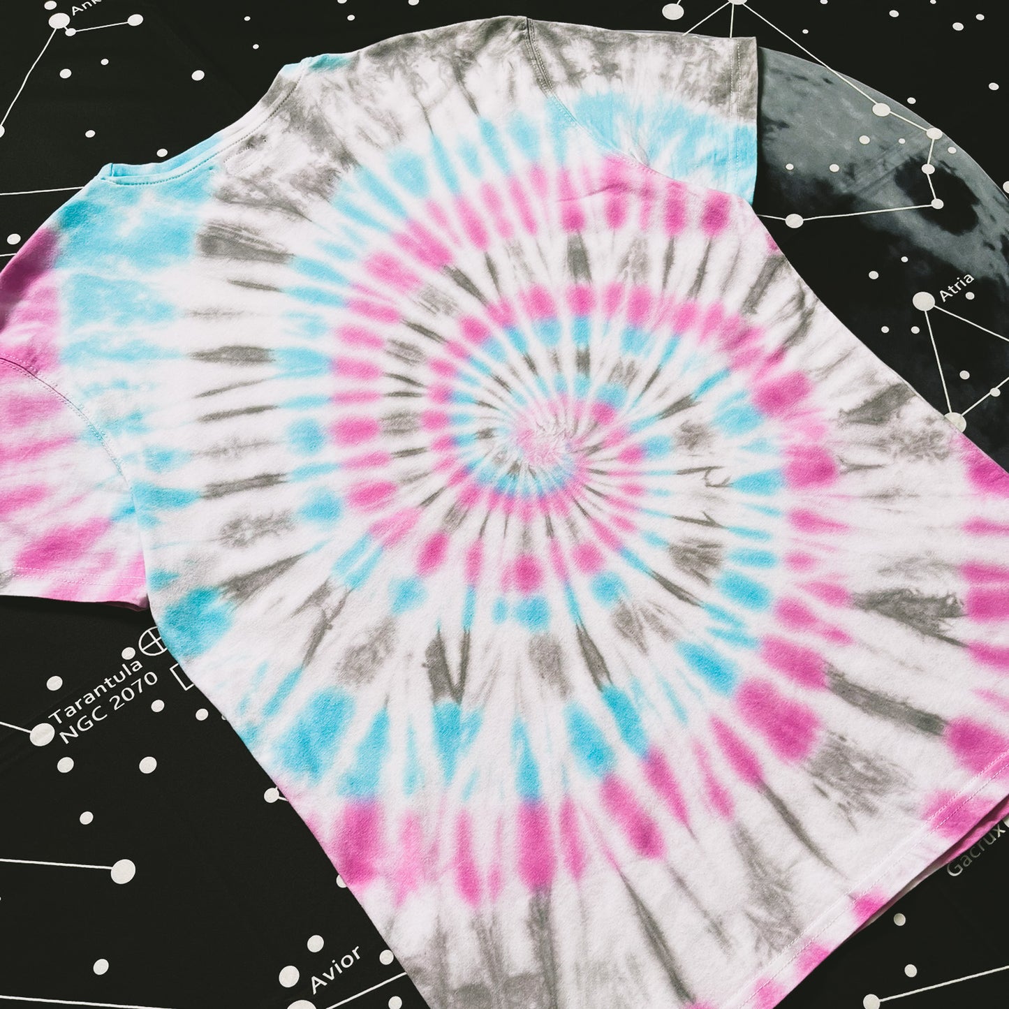 Pink, Aquamarine & Dark Grey Spiral Tie Dye T Shirt