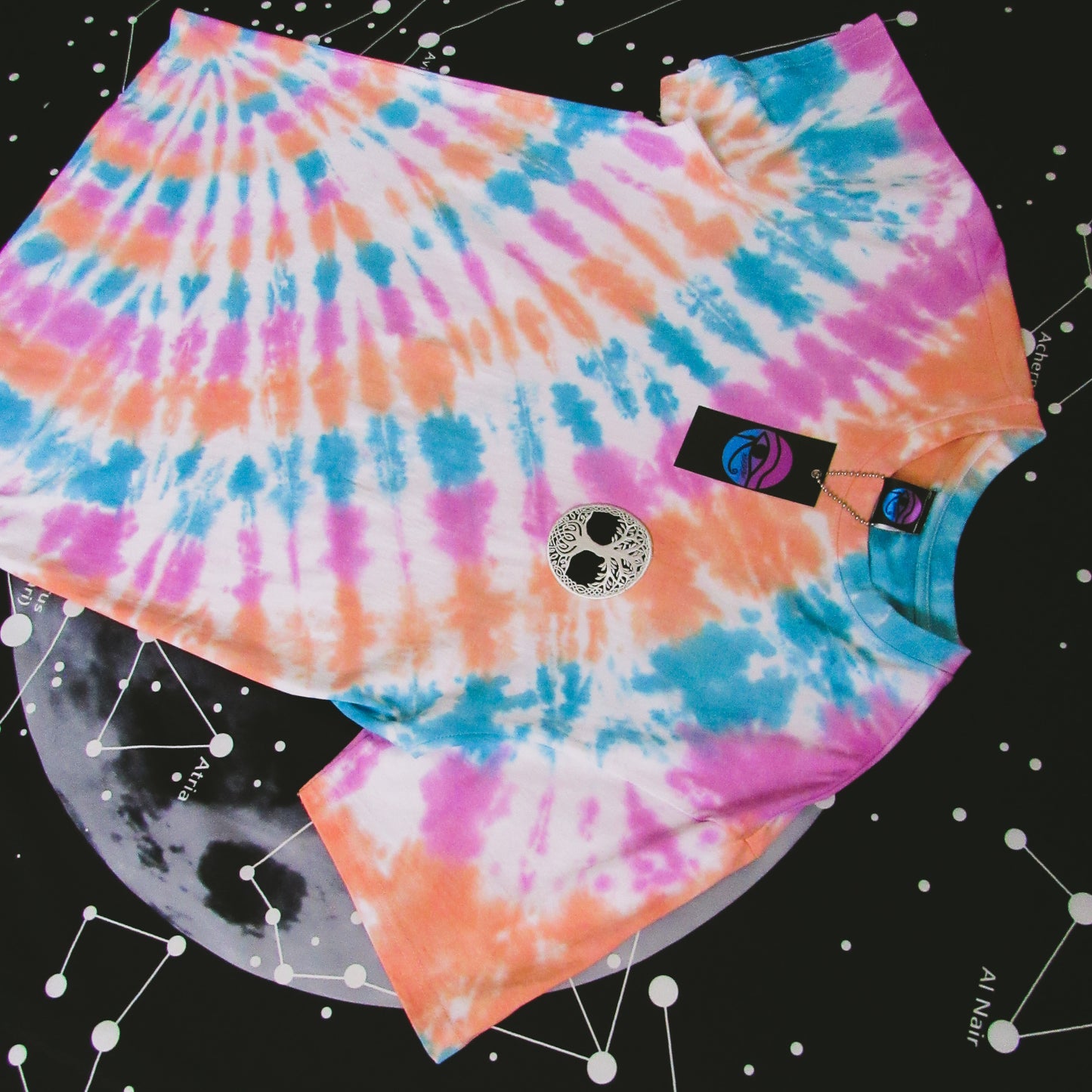 Lavender, Orange & Blue Sunburst Oversized Tie Dye T Shirt