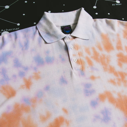 Orange, Purple & Light Blue Crumple Tie Dye Polo