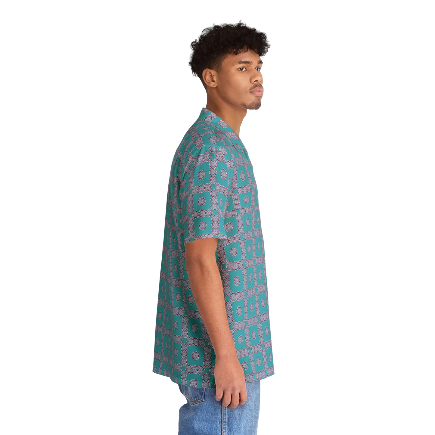 Men's "HYP3R" Cymatic Check Aop Boxy Shirt (Turquoise)