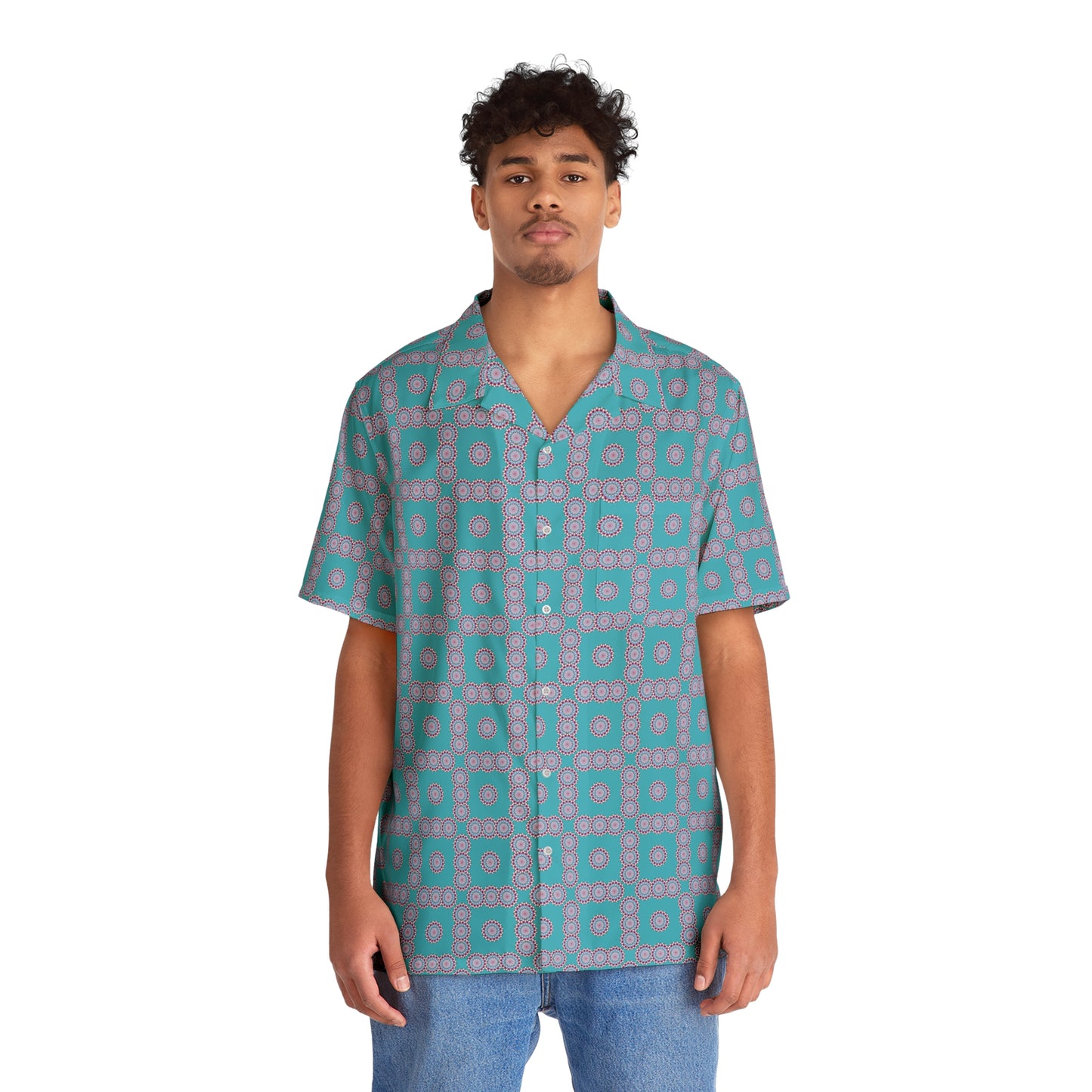 Men's "HYP3R" Cymatic Check Aop Boxy Shirt (Turquoise)