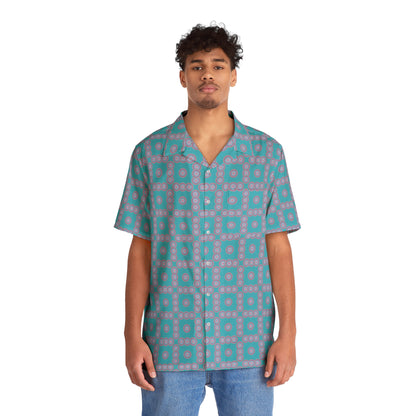 Men's "HYP3R" Cymatic Check Aop Boxy Shirt (Turquoise)
