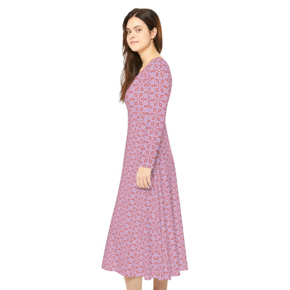 Women’s "HEXA" Cymatic Print Elegant Long Sleeve Dress