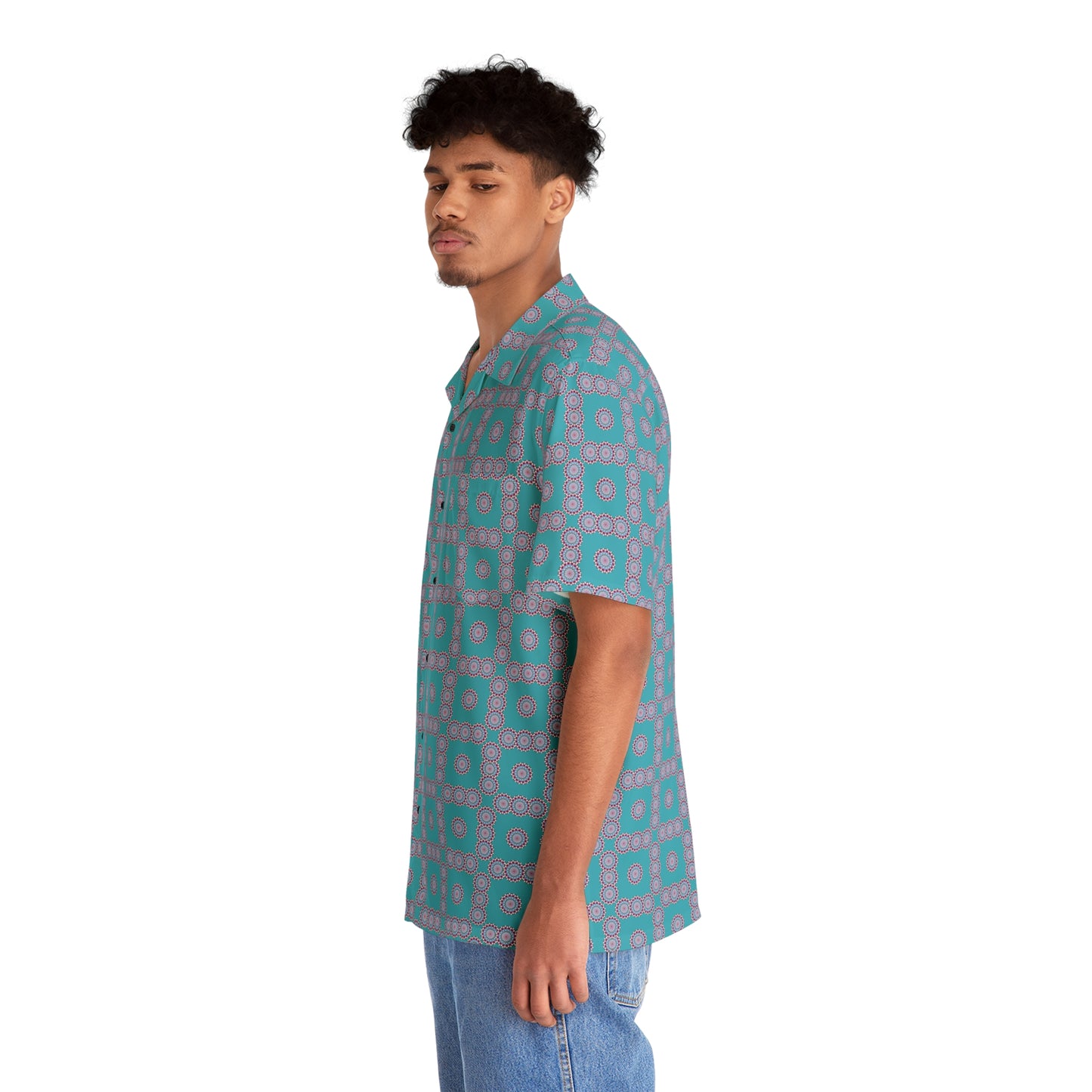 Men's "HYP3R" Cymatic Check Aop Boxy Shirt (Turquoise)