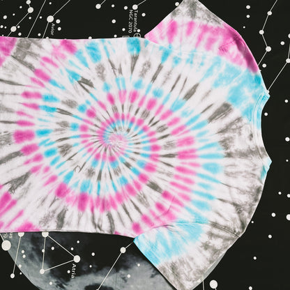 Pink, Aquamarine & Dark Grey Spiral Tie Dye T Shirt