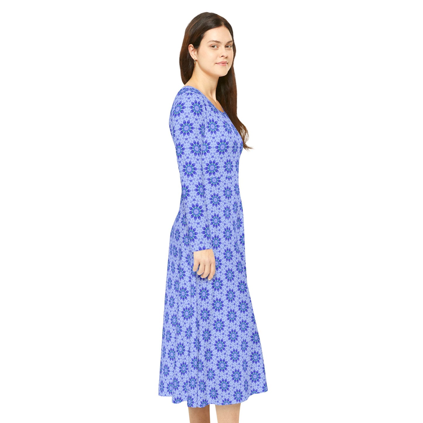 Women’s "LOTUS" Cymatic Print Elegant Long Sleeve Dress
